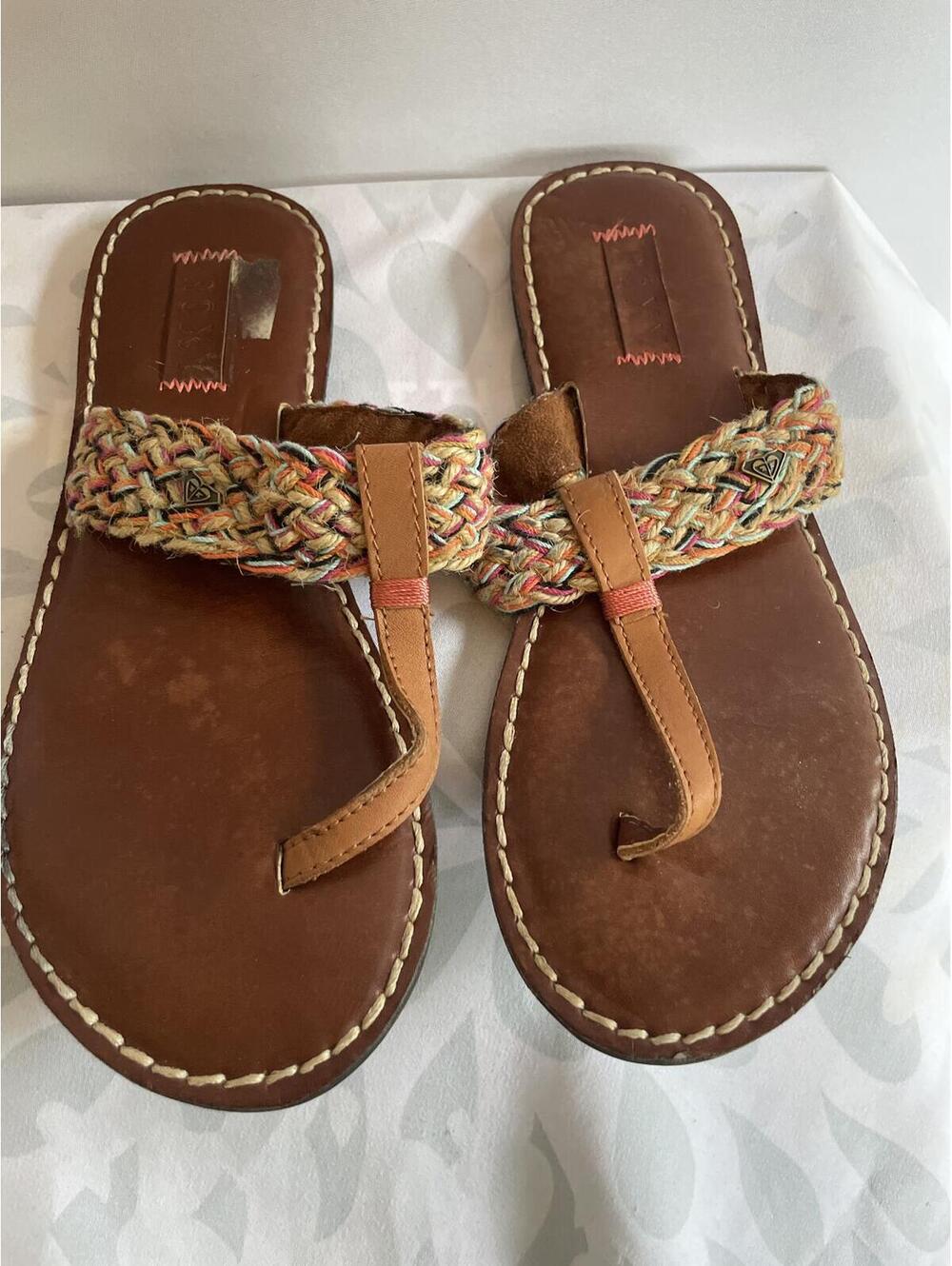 Y2K Roxy Size 7 Surfer Thong Sandals Braided Multicolor Straps